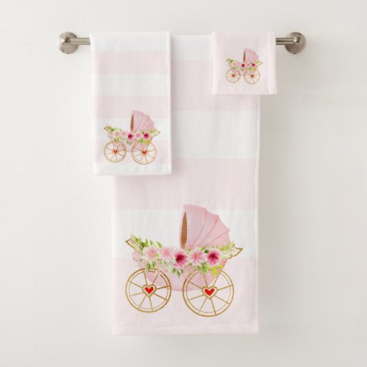 Roze bloemen baby stroller bad handdoek (Insitu)