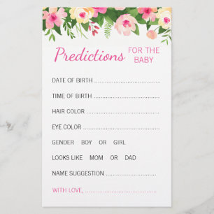 Roze Bloemen Baby Voorspelling Kaart Baby shower s