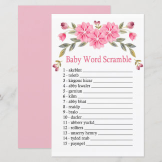 Roze bloemen Baby word scramble game
