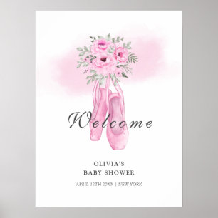Roze Bloemen Ballerina Schoenen Welkom Baby shower Poster