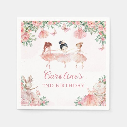 Roze Bloemen Ballet Ballerina Verjaardag servetten (Voorkant)