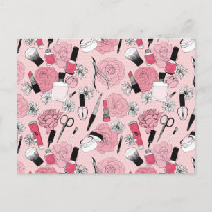 Roze Bloemen Beauty Producten Patroon Feestdagenkaart