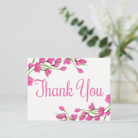 Roze Bloemen Bedankt Lavendel Fuchsia Bloemen Briefkaart (Staand voorkant)