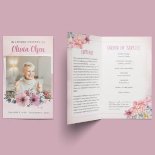 Roze Bloemen Begrafenis Pamflet Orde van Service Flyer