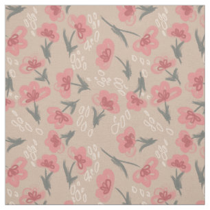Roze bloemen beige achtergrond bloempatroon stof