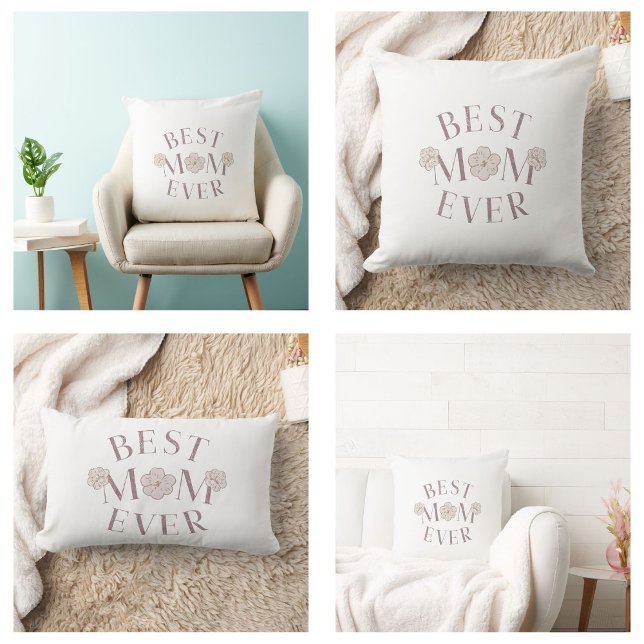 Roze Bloemen Beste Mam Ooit Kussen (Pink Floral Best Mom Ever Pillows)