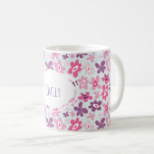 Roze bloemen bevestigen het griepachtige patroon o koffiemok (Voorkant rechts)