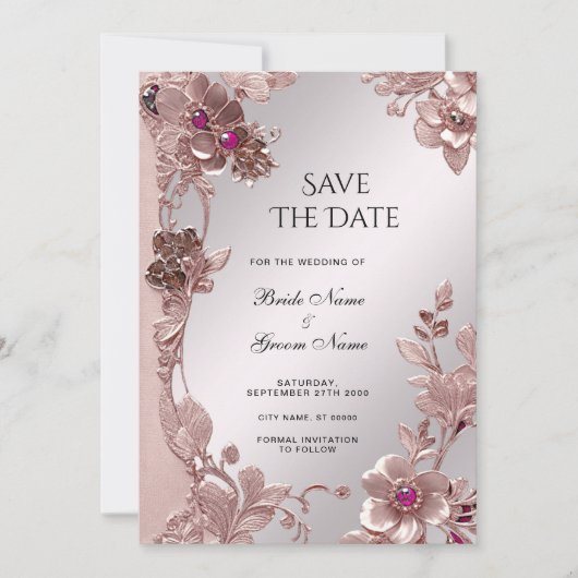 Roze  Bloemen Bewaar de datum Save The Date (Voorkant)