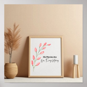 Roze Bloemen Bijbel Verse Gebaseerd op Lamentaties Poster