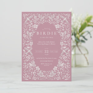 Roze Bloemen Birdie Baby shower Uitnodiging