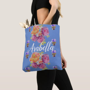 Roze bloemen Birthday Girls Bag Blue Draagtas