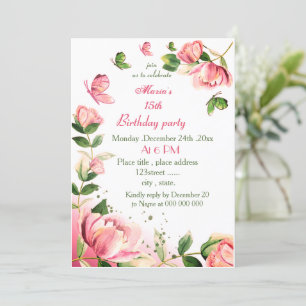 roze bloemen bladeren vlinder kaart