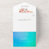 Roze bloemen Blauwe Groene Goud Confetti Weddensch All In One Uitnodiging (Buitenkant)