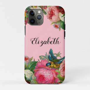 roze bloemen blauwe vogel personaliseren iPhone 11 pro hoesje