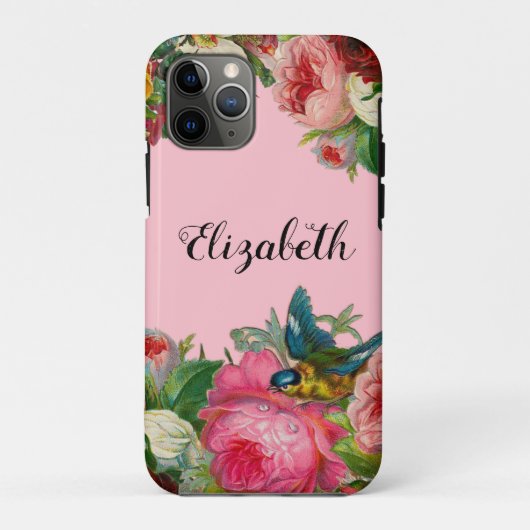   roze bloemen blauwe vogel personaliseren Case-Mate iPhone case (Achterkant)