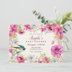 Roze bloemen bloei artistiek baby shower kaart