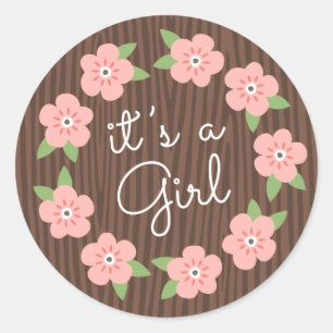Roze bloemen, bloemen, een meisje baby shower ronde sticker