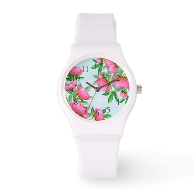 Roze bloemen bloemen Eenvoudige legante bloemen Horloge (Voorkant)