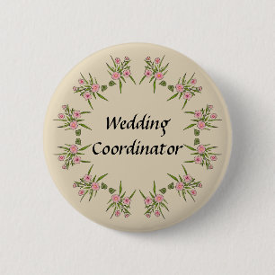 Roze Bloemen Bloemen Huwelijkscoördinator Button