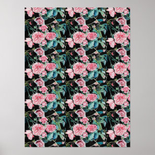 Roze bloemen bloemen Shabby Chic Poster