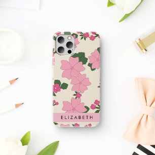 Roze Bloemen, Bloemenpatroon, Uw Naam iPhone 16 Hoesje