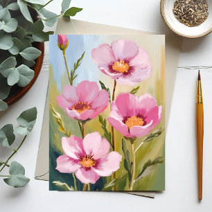 Roze Bloemen Bloemenschildering in waterverf Briefkaart
