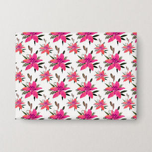 Roze Bloemen Bloemmotief Ontwerp Button