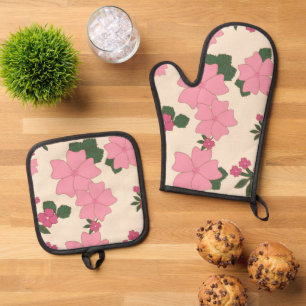Roze bloemen, bloempatroon, patroon van bloemen ovenwant & pannenlap set