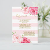 Roze Bloemen Blush Stripe Trouwrichting Invoegen Informatiekaartje (Staand voorkant)