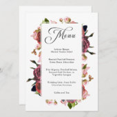 Roze Bloemen Boeket Bruiloft Menu (Voorkant / Achterkant)