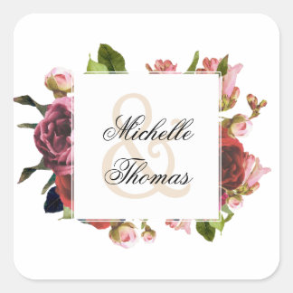 Roze Bloemen Boeket Bruiloft Vierkante Sticker