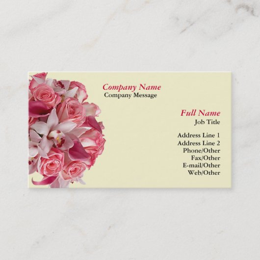 Roze Bloemen Boeket Business Card Template Visitekaartje (Voorkant)