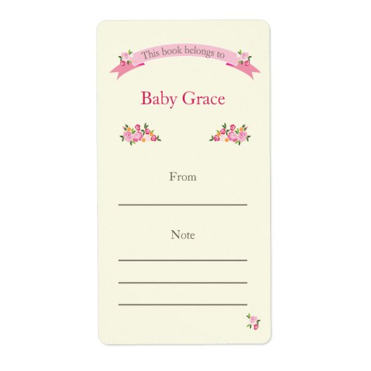 Roze Bloemen Boekplaat Etiket (Voorkant)