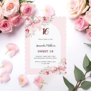 Roze bloemen bogen boog geschulpte Sweet 16 Kaart