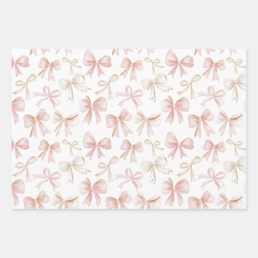 Roze Bloemen & Bogen Verjaardag Inpakpapier Vel (Voorkant)