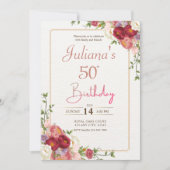 Roze Bloemen Boho 50ste Verjaardagsfeestje Kaart (Voorkant)