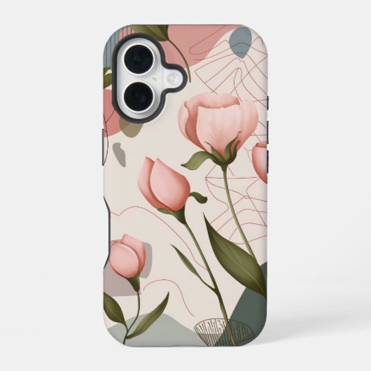 Roze Bloemen, Boho Patroon iPhone 16 Hoesje (Achterkant)