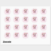Roze Bloemen Boho Teddy Bear Meisje Baby shower Ronde Sticker (Vel)