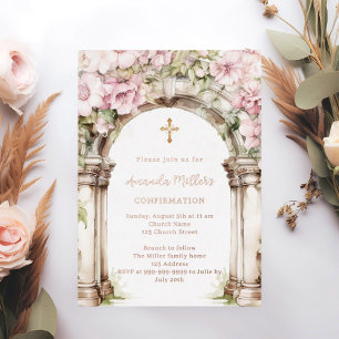 Roze bloemen boog beige roze goud Bevestiging Folie Uitnodiging
