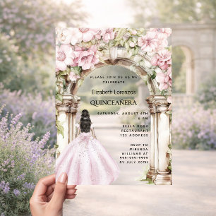 Roze bloemen boog jurk duidelijk Quinceanera Acryl Uitnodigingen
