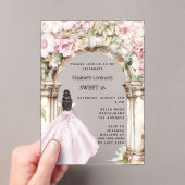 Roze bloemen boog jurk duidelijk Sweet 16 Acryl Uitnodigingen (Insitu (Draagbaar))