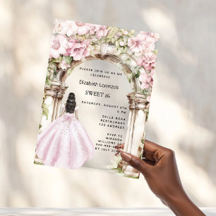Roze bloemen boog jurk heldere Sweet 16 Acryl Uitnodigingen