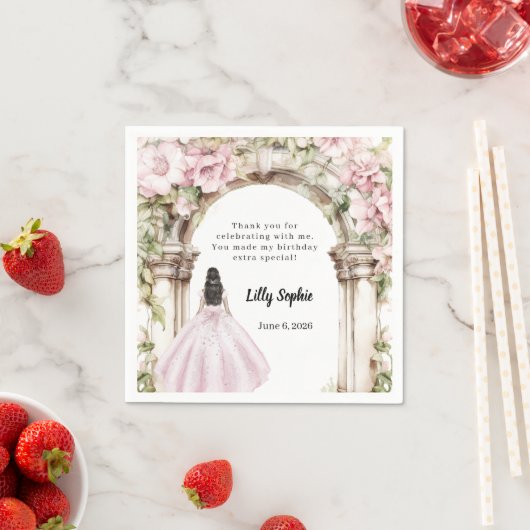 Roze bloemen boog jurk verjaardag servet (Insitu)