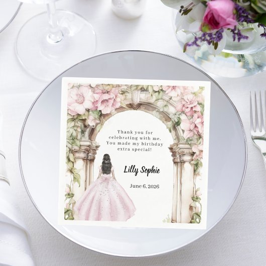 Roze bloemen boog jurk verjaardag servet