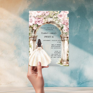 Roze bloemen boog witte jurk helder Sweet 16 Acryl Uitnodigingen