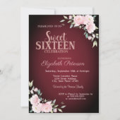 Roze Bloemen Bordeaux Zoete 16 Kaart (Voorkant)