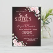 Roze Bloemen Bordeaux Zoete 16 Kaart (Staand voorkant)