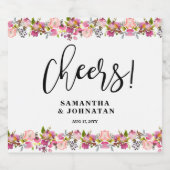 Roze Bloemen Border Wedding Bier Etiket (Enkel label)