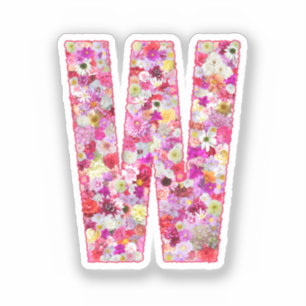Roze Bloemen Botanisch Monogram Letter W Voor Haar Sticker
