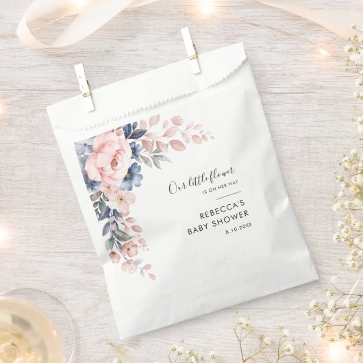 Roze Bloemen Botanisch Script Baby shower Bedankzakje (Geknipt)